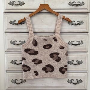 Cozy Leopard Print Knit Tank Top - Taupe/Brown